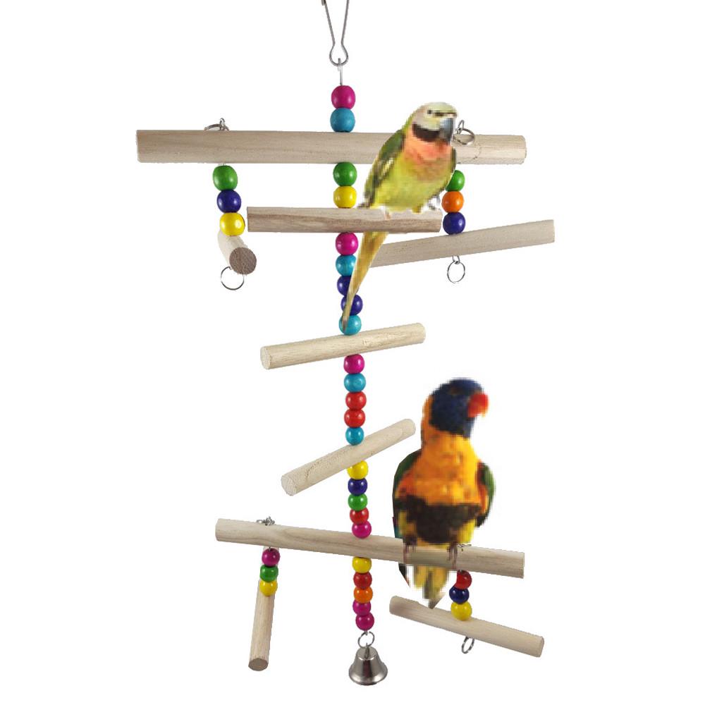 Wood Parrot Stand Bird Standing Toy With Bell Play Toys Claws Grinding Bar
