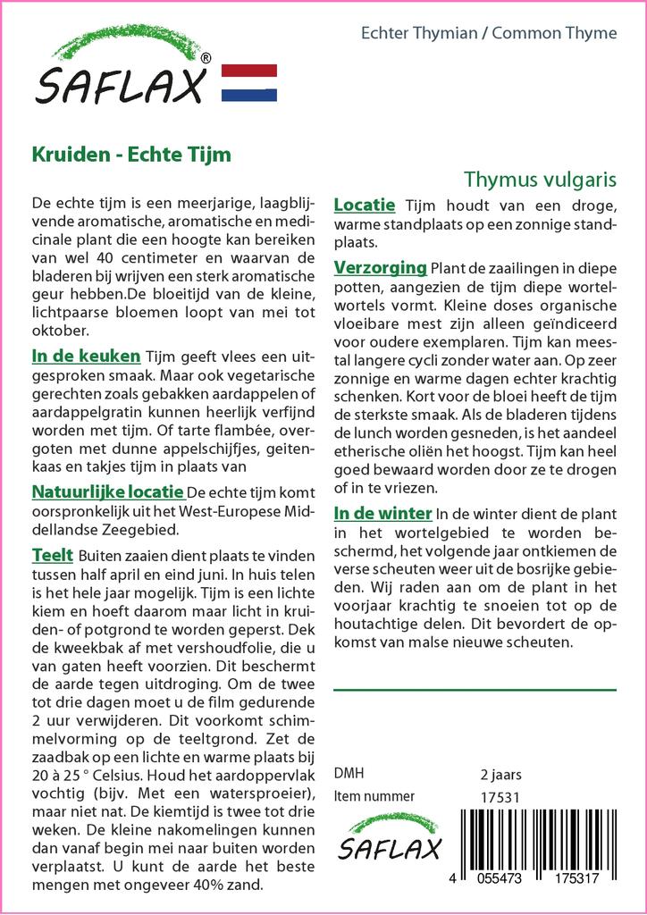 SAFLAX Garden In the Bag - Common Thyme - 200 Seeds - With Substrate In a Fitting Stand Up Bag - Thymus Vulgaris