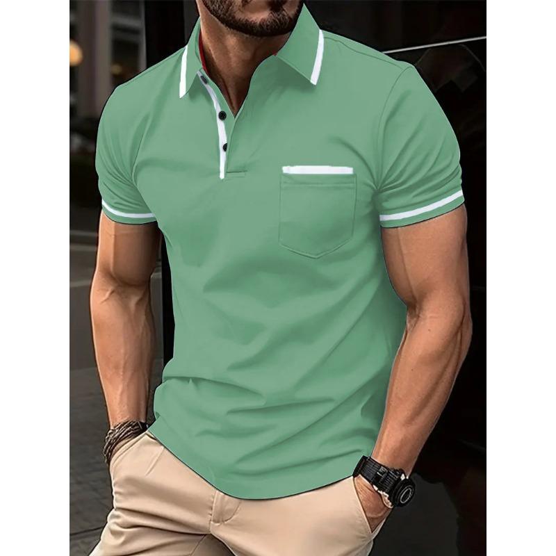 European and American Summer Polo Shirt Button Pocket Men s Sports Polo Shirt S зелёный