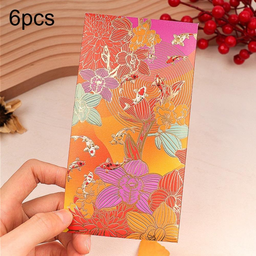 6pcs Golden Accents Thank You Cards Vibrant Floral Greeting Cards Lucky Money Bags  Wedding Birthday