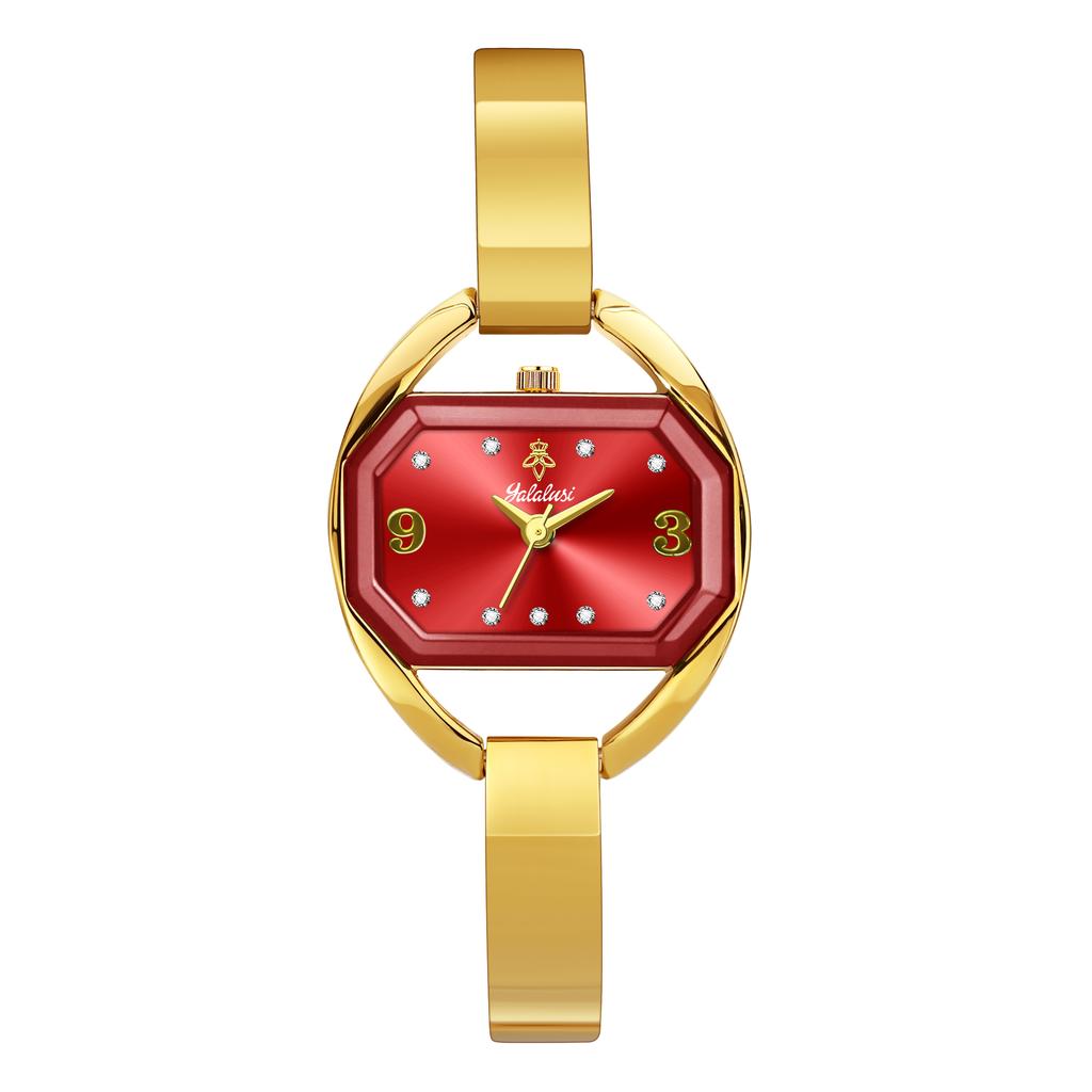 YaLaLuSi Elegant Gold Bangle Ladies Watch Green Dial Tiny Crystal Index Quartz Wristwatch Vintage Watch Premium Gift Box