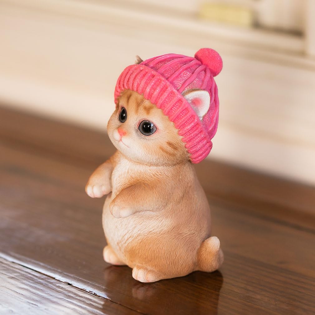 Figure Cat Figurine Interior Gardening Ornament Resin Knit Hat Birthday Present Gift Perfect Present Cb014b [Devalier] Women's [Genuine Product]