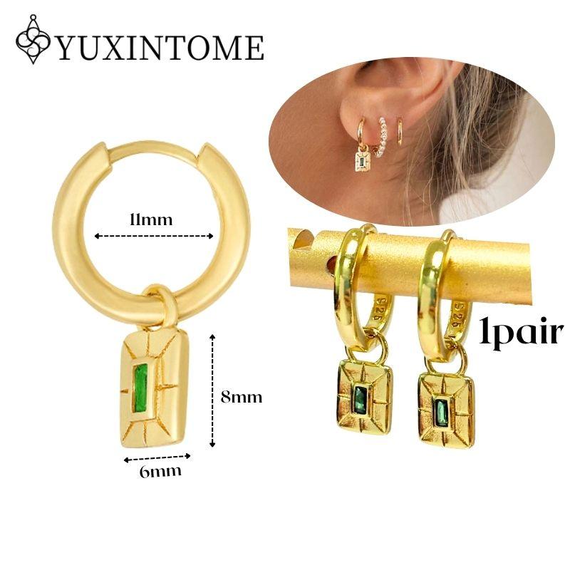 YUXINTOME 925 Silver Ear Needle Zircon Hoop gold Earrings For Women Square Plate Pendant Cutout Heart Earrings Fashion Jewelry