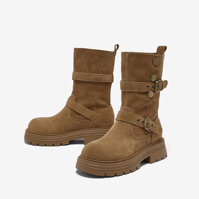 BASTO Women s Retro Thick-Soled Winter Western Boots 40