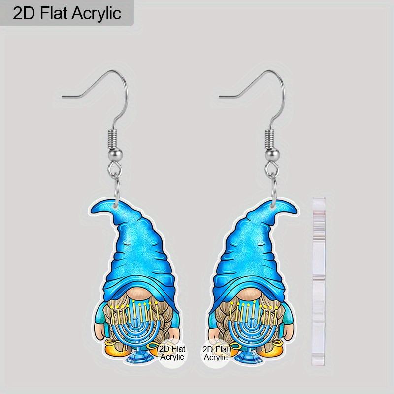 

2D Плоские акриловые серьги на Хануку Менора Дрейдл Звезда Подвесные серьги для женщин синий