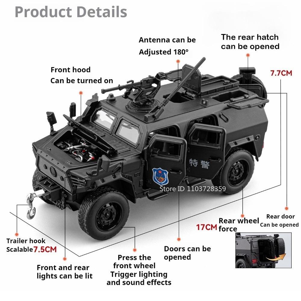 1:32 DongFeng MengShi Pantserwagen Model Speelgoed Metaal Diecast Off-road Voertuig Deuren Openen Pull Back Geluid Licht Decoratie Modellen