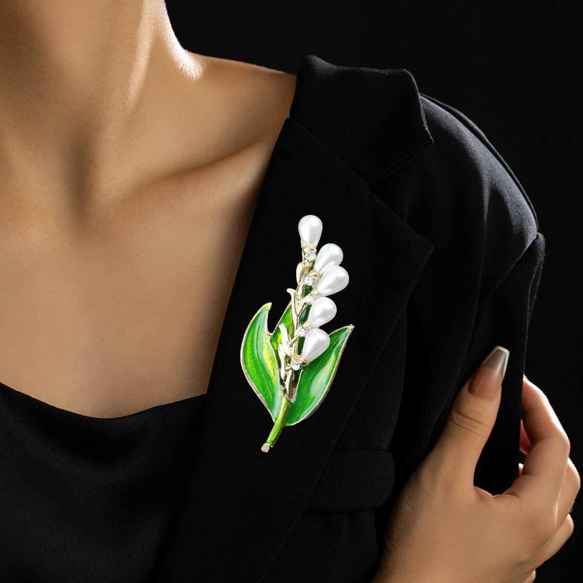 

Эмалевая брошь в виде листа с жемчугом, Женские украшения высокого класса, Универсальные аксессуары для костюмов и платьев зелёный