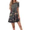 Damen Casual Mode Rundhals Kurzarm Blumendruck Kurzes Kleid mit Taschen