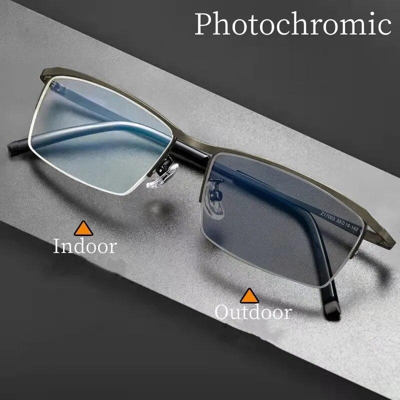Модные фотохромные очки для близорукости в металлической оправе с защитой от синего света и минусом зрения, мужские деловые солнцезащитные очки с изменением цвета