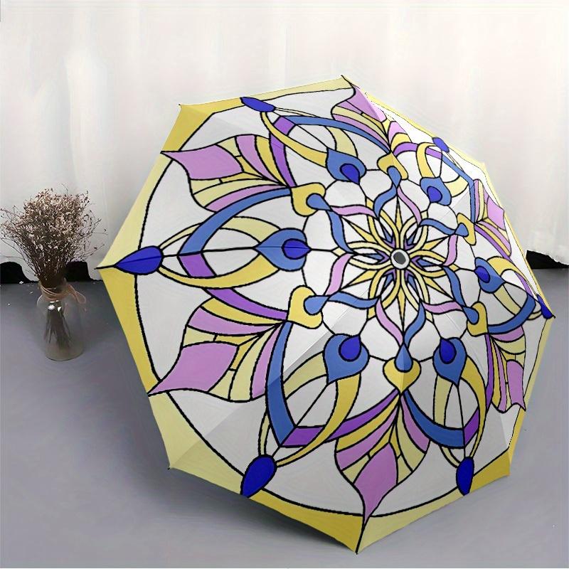 1pc Floral Pattern Design Automatic Folding Umbrella, Portable & Foldable Design with 8 Ribs, Casual Outdoor Accessory Halloween and Christm