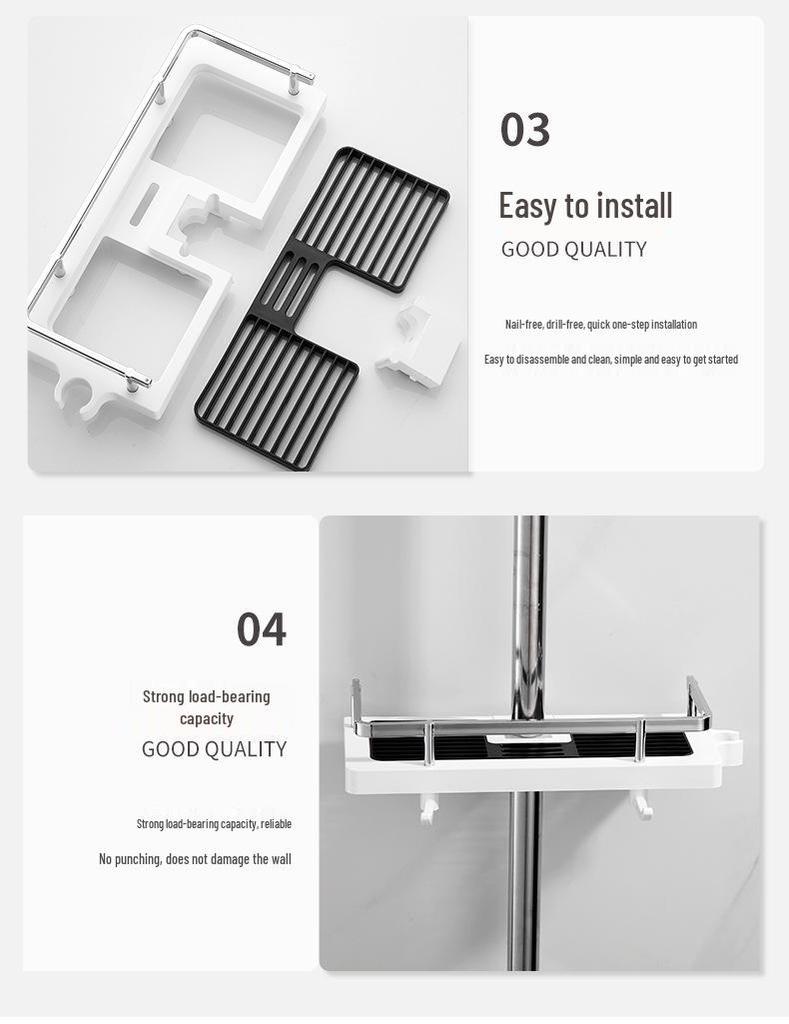 Adjustable No-Drill Shower Head Holder & Bathroom Tray with Loofah Hook