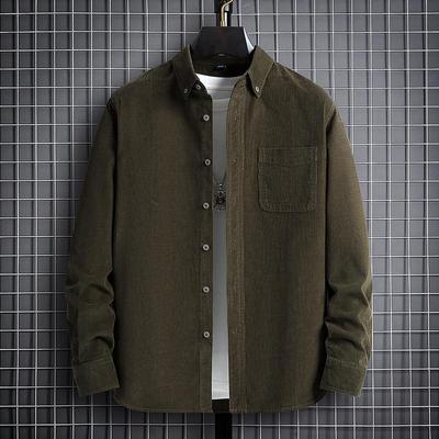 Camisa lisa de pana para hombre, de algodón, manga larga, ajuste Regular, cuello con botones, ropa informal de negocios cálida para Otoño e Invierno