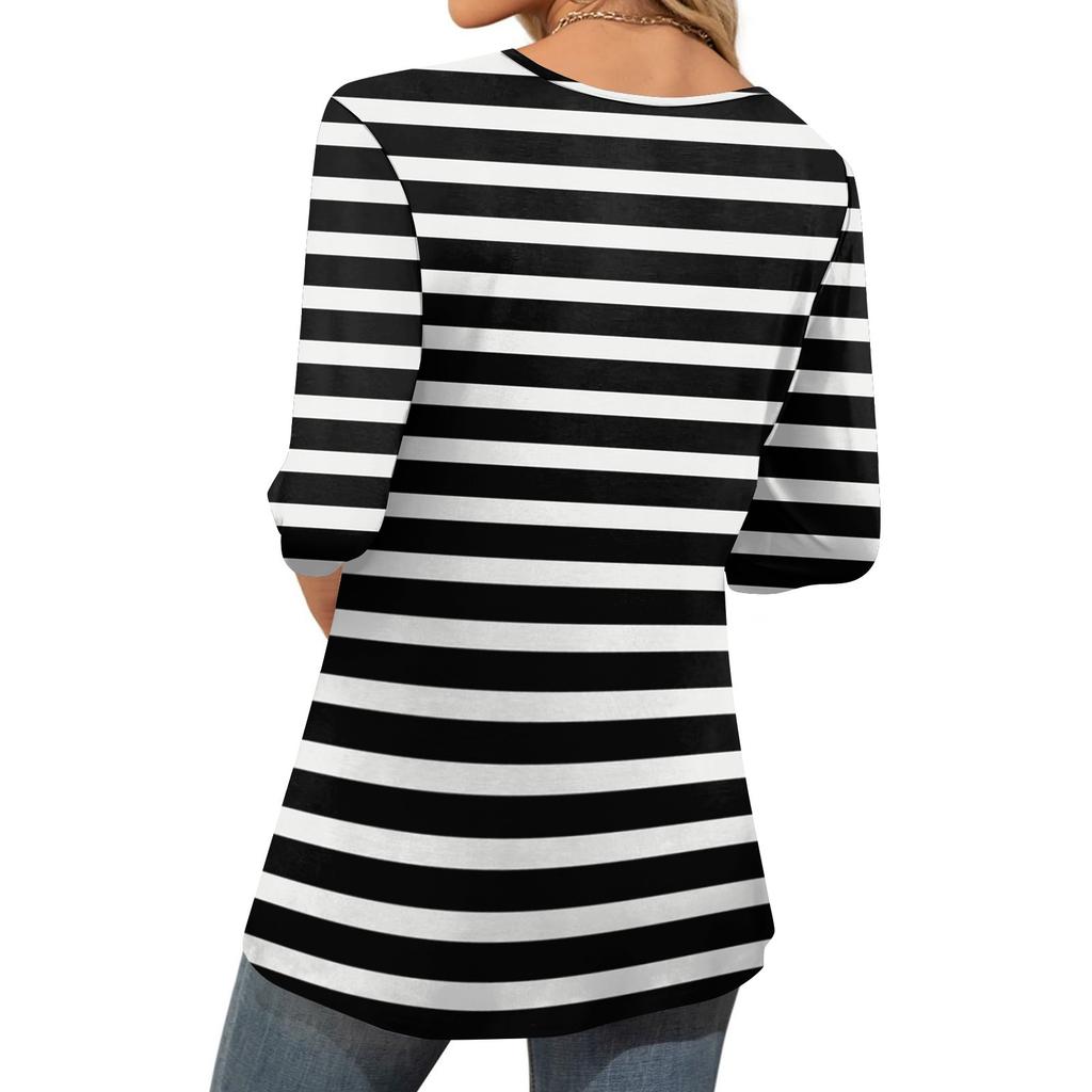 Damenmode Lässiges Dreiviertelarm-Oberteil mit Aufdruck und Rundhalsausschnitt