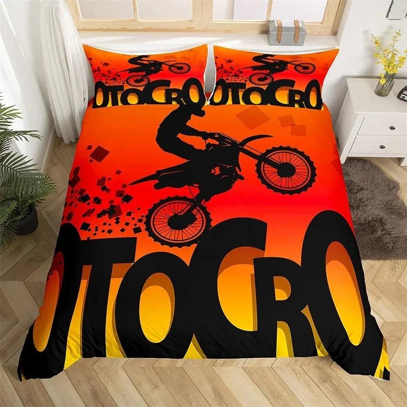 Extremsport Bettbezug Motocross Bettwäsche-Set für Jugendliche Teenager Jungenzimmer Mikrofaser 3D Motocross Rennsport Moves Thema Bettdeckenbezug