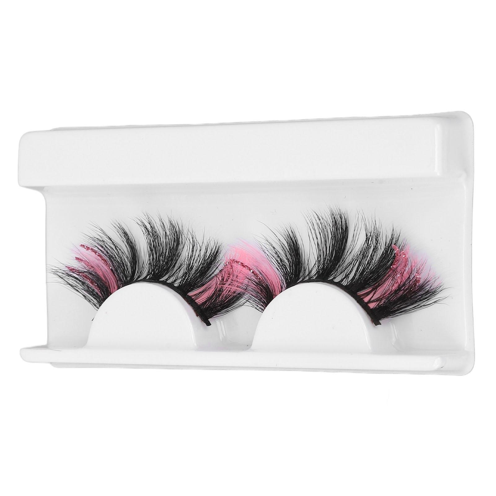 

1 Pair 18mm Colored False Eyelashes Cosplay Costume Party Long Curly Pink Glitter Fake Eyelashes for Women G5X01‑2