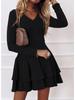 Women's Mid-Waist Solid Color Princess Pullover Dress with Spliced Hem