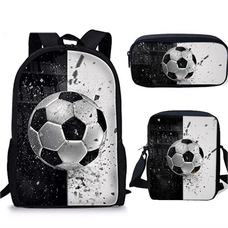 Classique Populaire Classique football Impression 3D 3 pièces/Ensemble élève Sacs d'école Sac à dos pour ordinateur portable Sac à dos Sac à bandoulière incliné Trousse