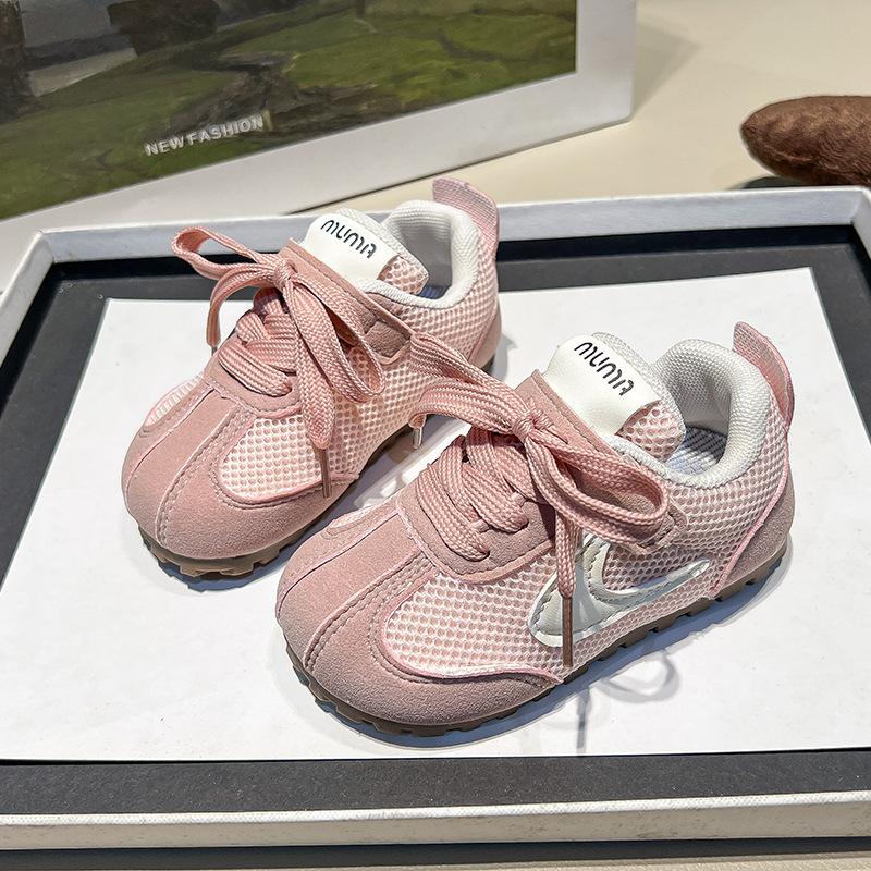 Korean-style children's sports shoes, retro spring-summer soft-soled mesh casual shoes for boys, Velcro breathable shoes for girls