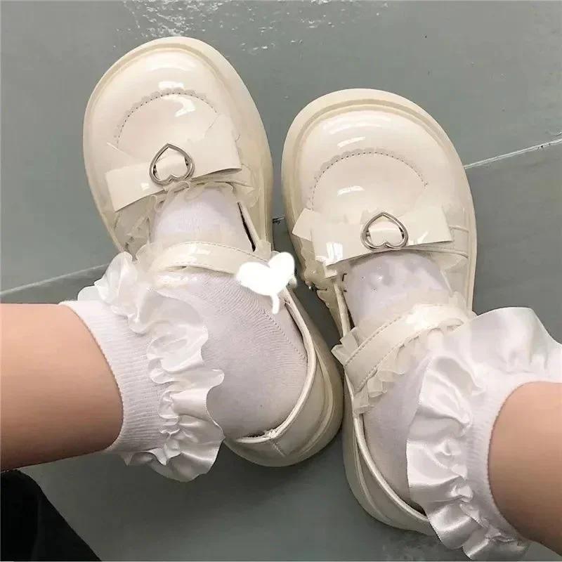 Loafers Round Toe Thick Lolita Mary Jane Cute Women Shoes with Bow Sweet Simple Fashion Versatile Casual Zapatillas De Mujer