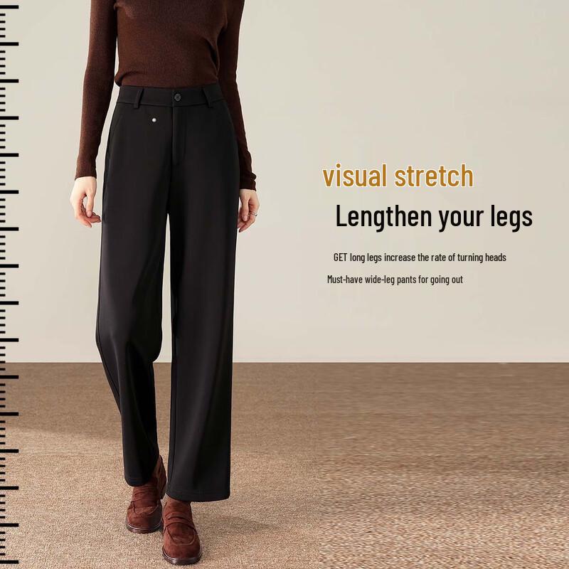 Women's High-Waist Hyaluronic Acid Warm Fleece Straight-Leg Trousers