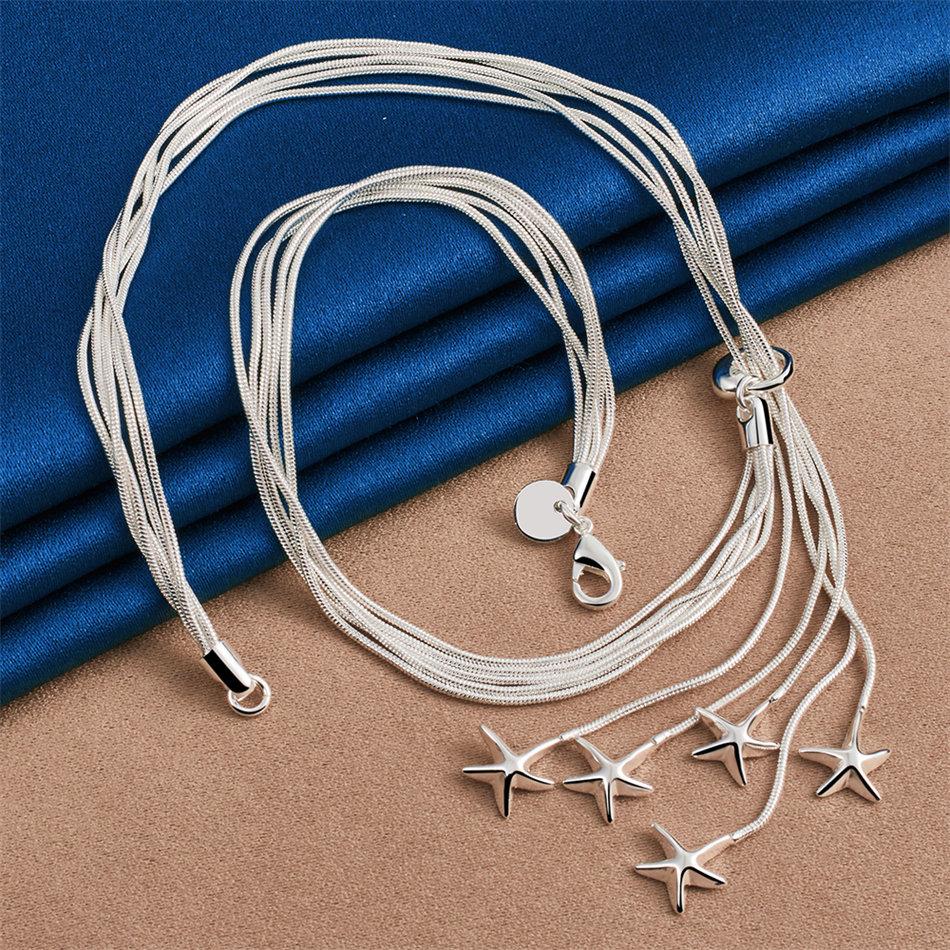 Charm 925 Sterling Silver Exquisite Starfish Pendant Necklace Women Fashion Party Wedding Gift Jewelry