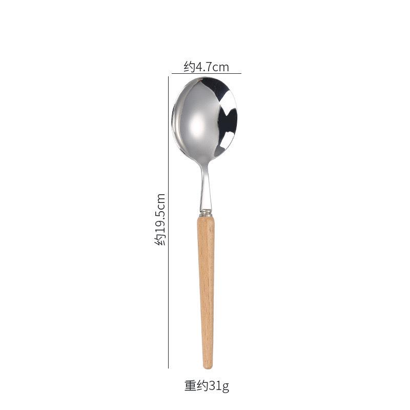 Wooden handle stainless steel knife and fork spoon Western food steak knife 304 stainless steel tableware spoon Fruit dessert fork