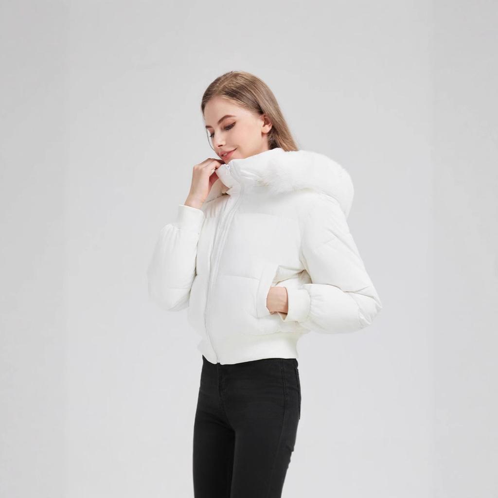 Fur Collar Down Cotton-padded Jacket Women's Short Winter Waist Thickened Cotton-padded Jacket Small Jacket