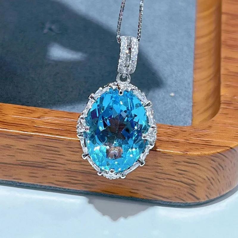 

SACE GEMS Natual Sky Blue Topaz Pendant 925 Sterling Silver Pendant Necklace for Women Everyday Party Fine Jewelry Gift синий