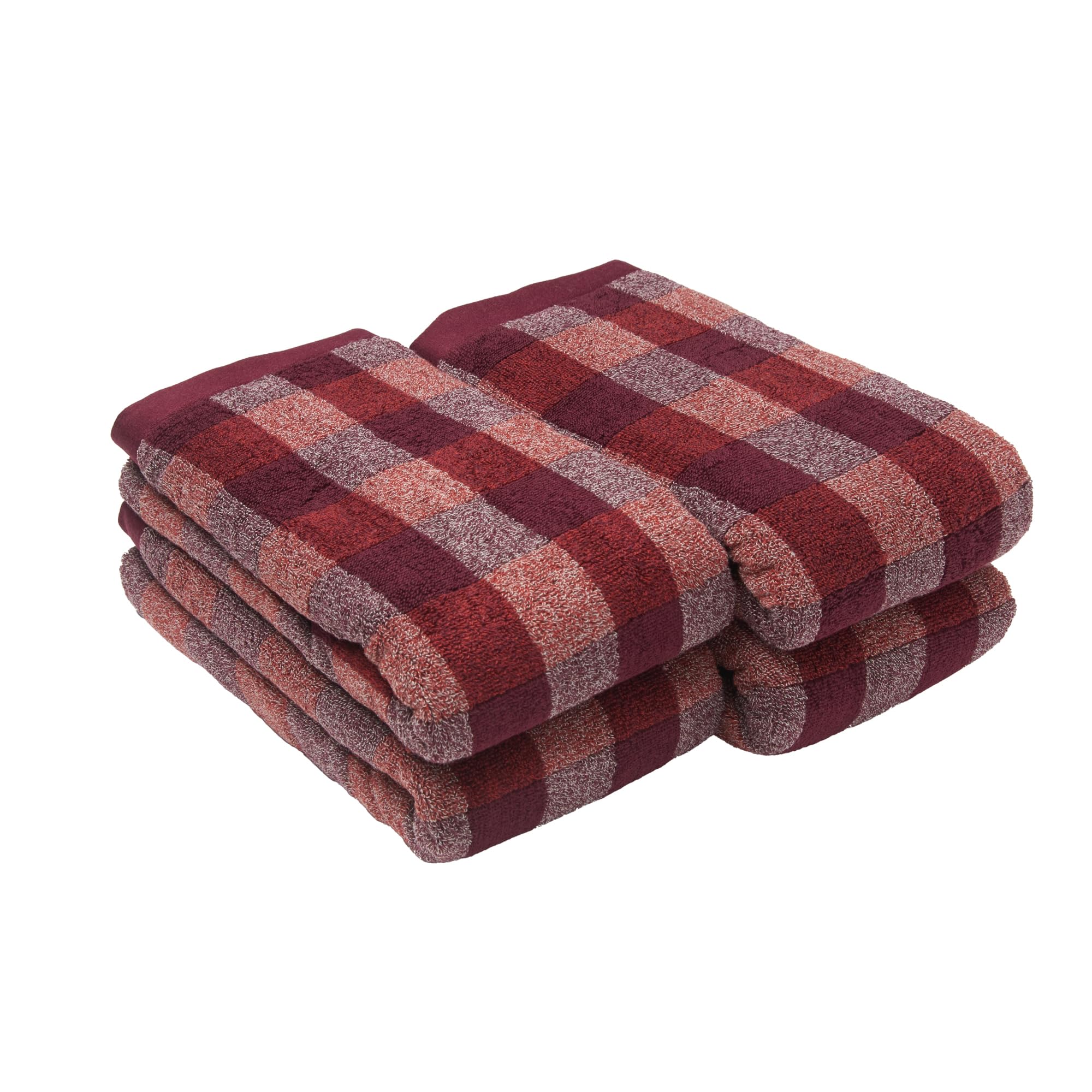 

MUJI Fluffy Pile Bath Towels Set of 60 x 120 Bordeaux 84345760 (Patterned), 4, cm, Check, Soft,