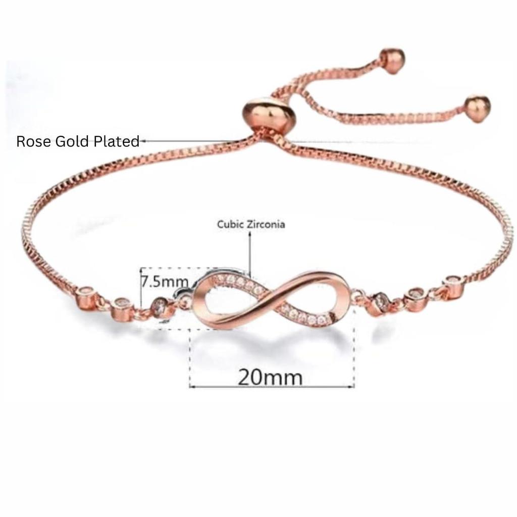 Infinity Shape Cubic Zirconia Diamond Bracelet for Women & Girls, Jewelry for Gift, Adjustable Charm Bracelet