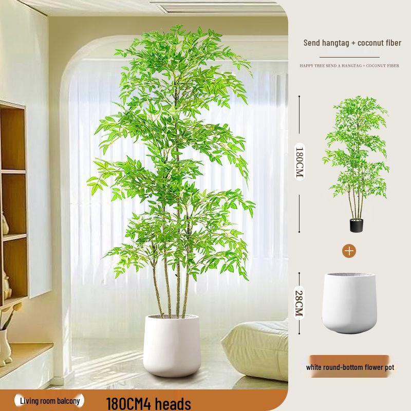 High-End Nandina Domestica Floor-Standing Faux Green Plant for Indoor Decoration