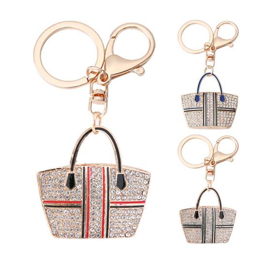 Tote Charm Keychain Rhinestone Enamel Tote Bag Charm with Key Ring Sparkly Handbag Keychain Purse Charm Gift for Women Girls Friends