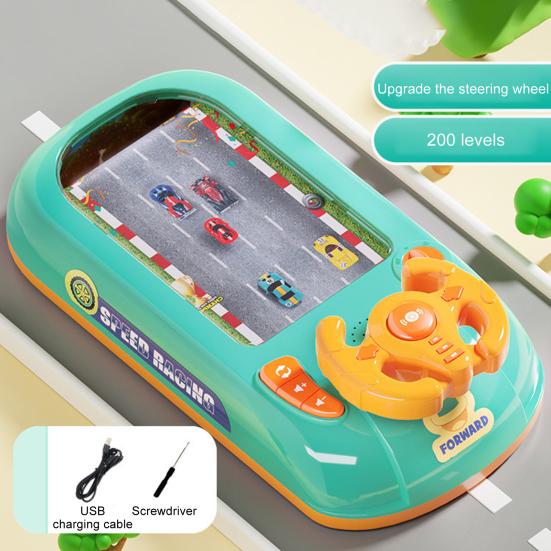 Kids Driving Simulator Toy 200 Levels Adjustable Educational Steering Wheel Toy Toddlers Interactive Pretend Driving Car Racing Board Game