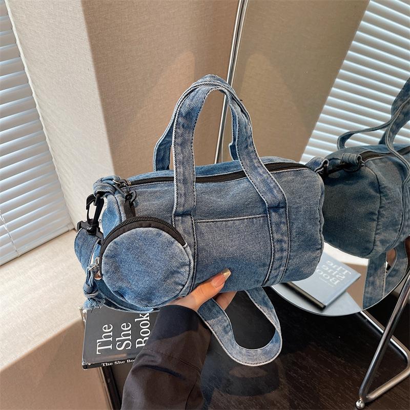 Retro Denim Women's Pillow Shoulder Bags Casual Large Capacity Female Crossbody Bag Casual Travel Handbags with Round Purse