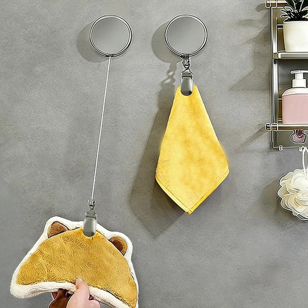 Hand Towel Clips Retractable Wall Mounted Towel Hook Space-Saving No Drilling for Kitchen Bathroom Cabinets RV Accessories