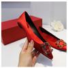 2025 New Red High Heels Wedding Shoes Rhinestone Pointed Toe Thin Heel Bride Bridesmaid Shallow Dress Pumps Women127
