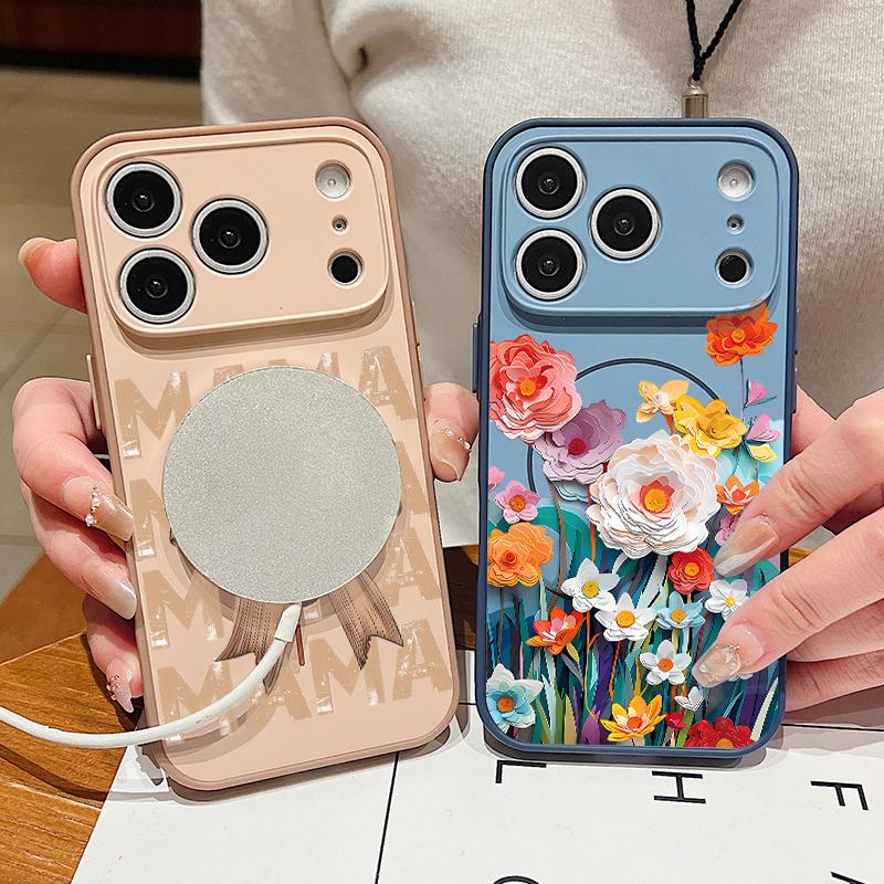 Floral Pattern Case For iPhone 17 Pro Max Hybrid TPU+PC Magnetic For Magsafe Matte Cover For iPhone 16 Pro Max 15 14 13