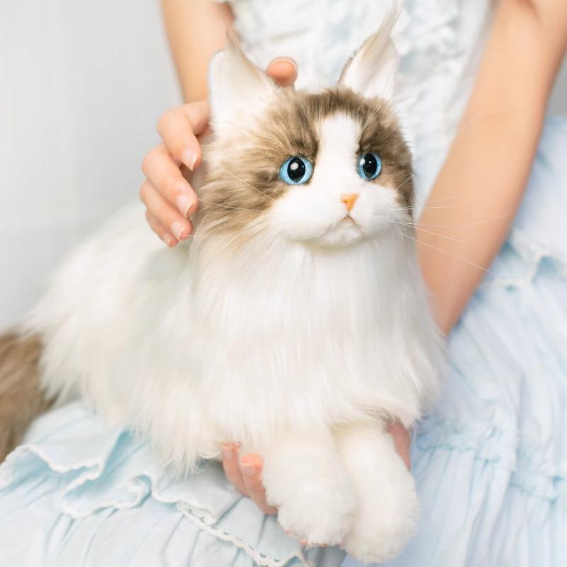 Crafted Beautifully Plush Cat Doll Soft Long Fur Kitty Toy For Kids And Collectors