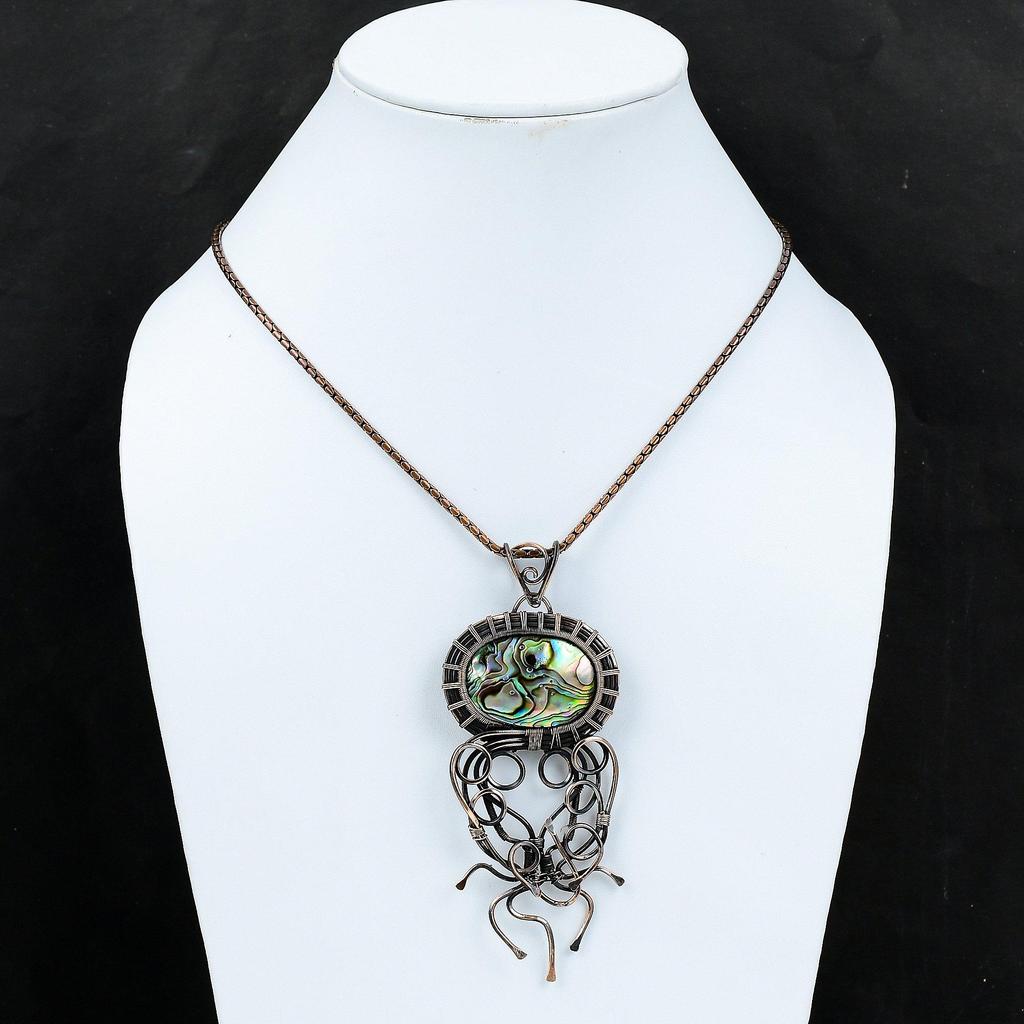 Abalone-Muschel-Edelstein, Kupferdraht, handgefertigter Anhänger-Schmuck