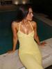 Damen Sexy Strick Cut-Out Kleid, V-Ausschnitt, Spaghettiträger, Bodycon, Urlaub, Y2k, Strick-Halter, Maxi, Sommer, K32