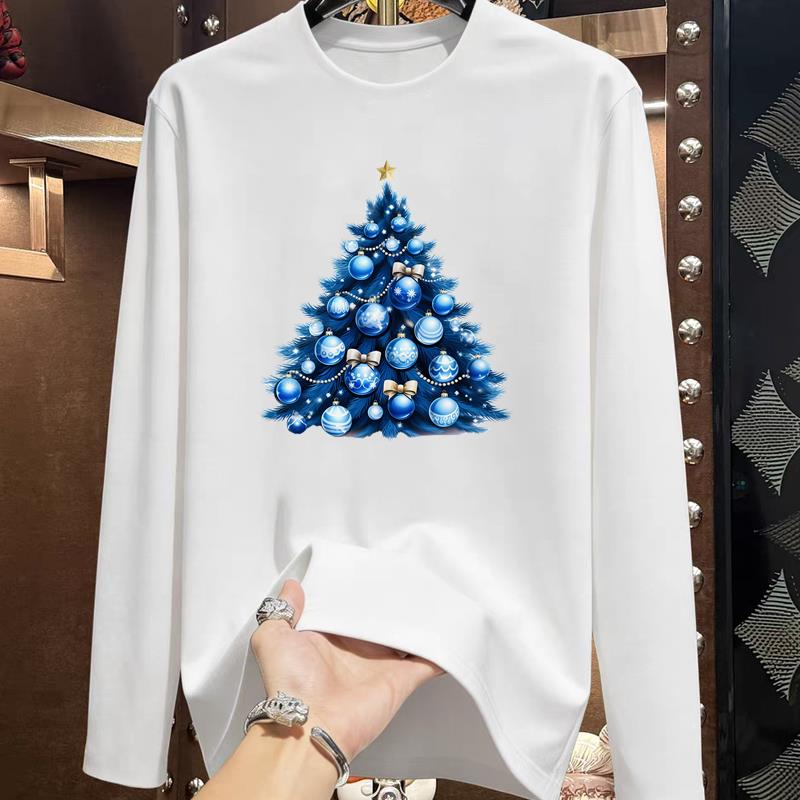 (Asian Size) Style Trend Lovely Christmas New Year Graphic Tee Print T Shirt Women Autumn Winter Casual Fashion Top Clothing Long Sleeve T-shirts