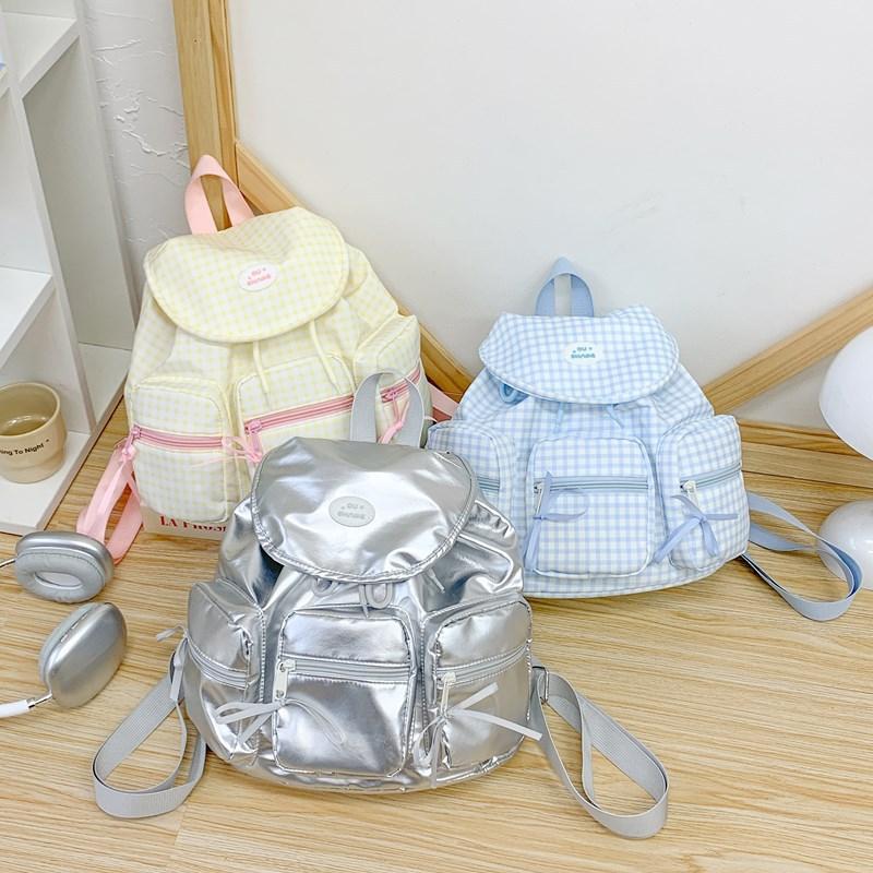 Cute Bow Plaid Sweet Girl Schoolbag Girl Fresh Simple and Versatile Mini Backpack Women's Forest Backpack