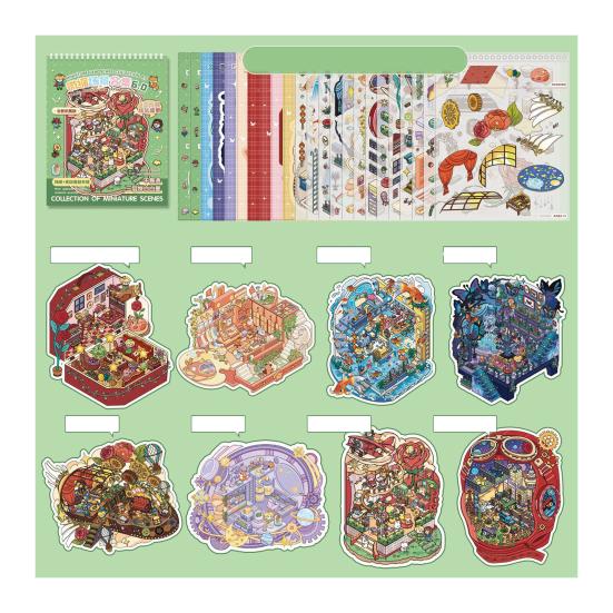 3D Scene Sticker Book Set for Kids Adults DIY Mini House Stickers Kit Reusable Kawaii Stickers for Home School Office