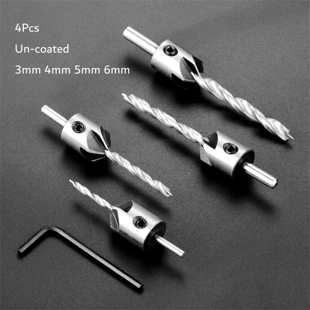 4Pcs HSS Titanium Countersink Drill Bit Set Drill Press Set Chamfer Reamer 3mm 4mm 5mm 6mm