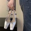 French Silver Temperament Bag Head Sandals Fairy Shoes 2024 New Summer Black Square Head High Heels Single Shoes