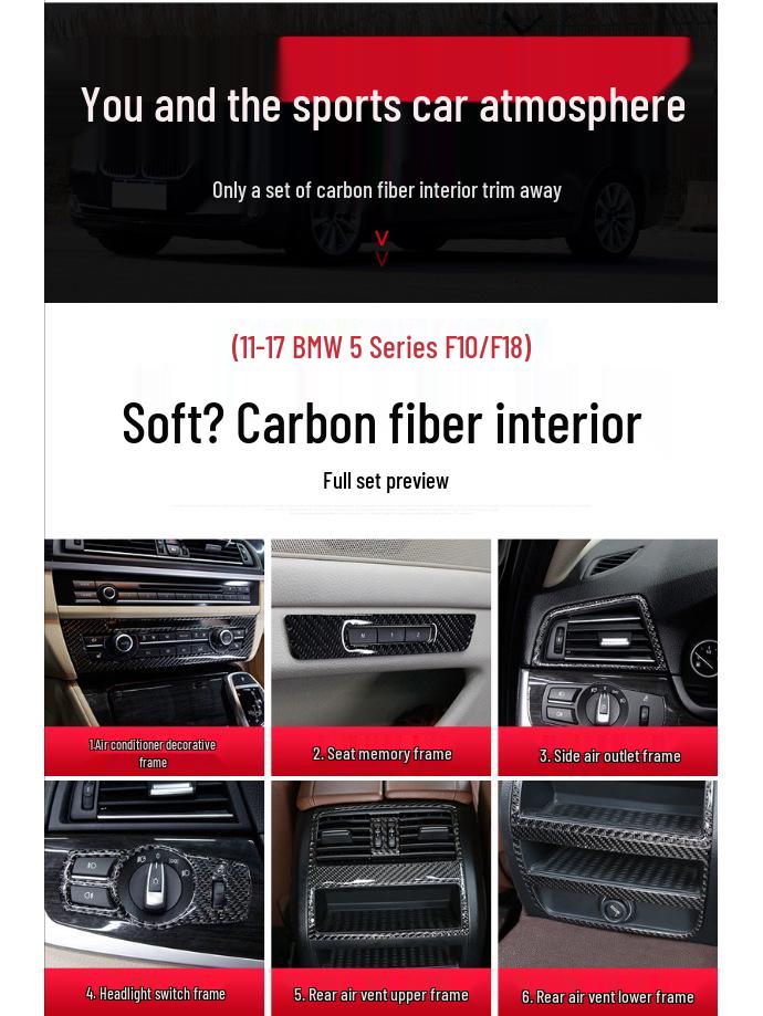 Fits 11-17 BMW 5 Series F10 528 525li: Carbon Fiber Gear Shift Base Frame Interior Modification