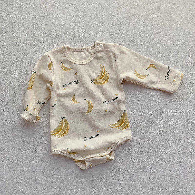 Baby Autumn Loungewear Onesie with Cute Cartoon Print, Long-Sleeve Romper for Boys and Girls