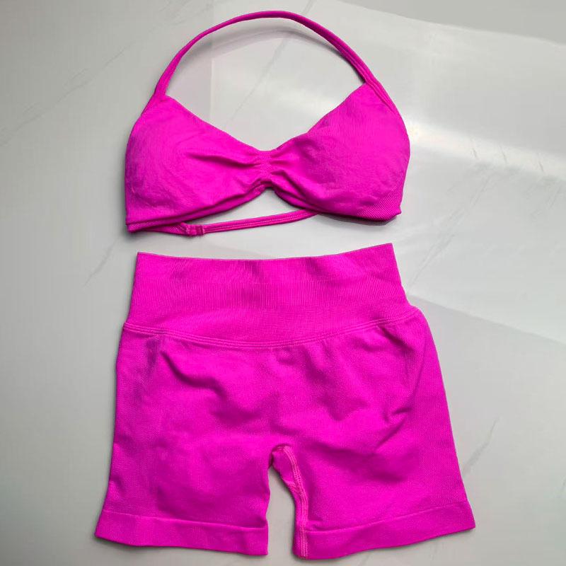 Women's Halter Neck Sports Bra and Shorts Set - Yoga Fitness One-Strap Design