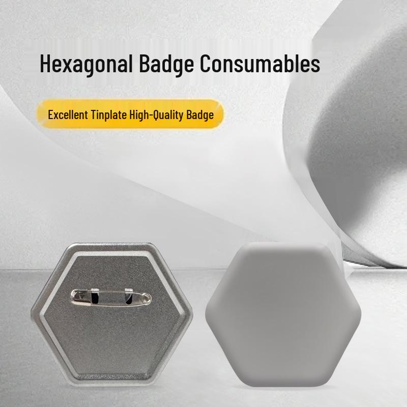 Hexagonal Frosted Metal Badge with Iron Base Paperclip Brooch Pin - DIY Set of 100