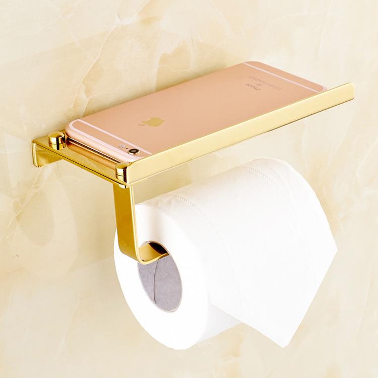 304 Stainless Steel Toilet Paper Holder with Phone Shelf and No-Drill Installation